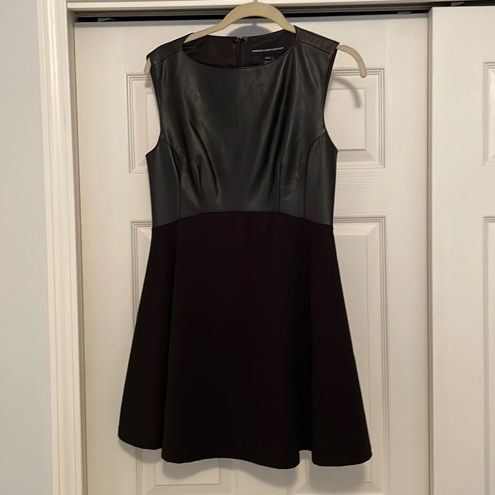 Black French Connection Dress with Leather Details